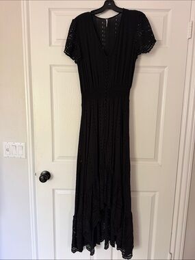 Young Fabulous & Broke Black Eyelet V-Neck Midi Dress